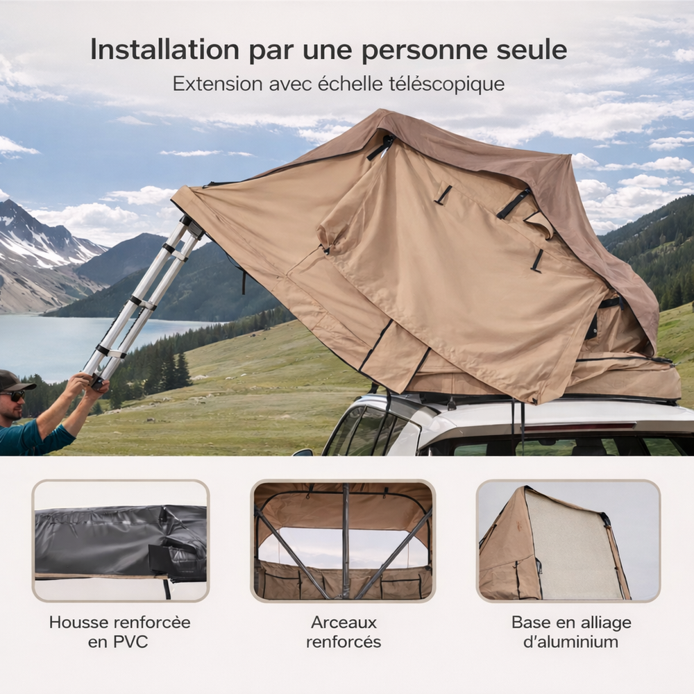 Tente de toit rigide 2 places pour SUV & 4x4 – Étanche, isolation thermique
