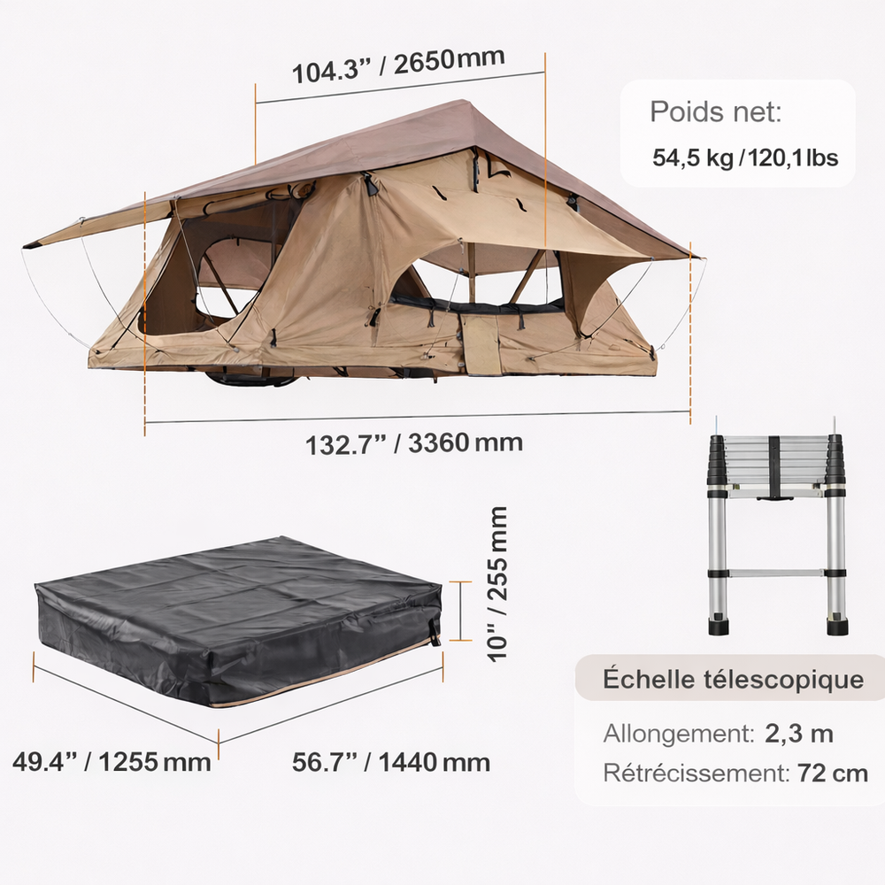 Tente de toit rigide 2 places pour SUV & 4x4 – Étanche, isolation thermique