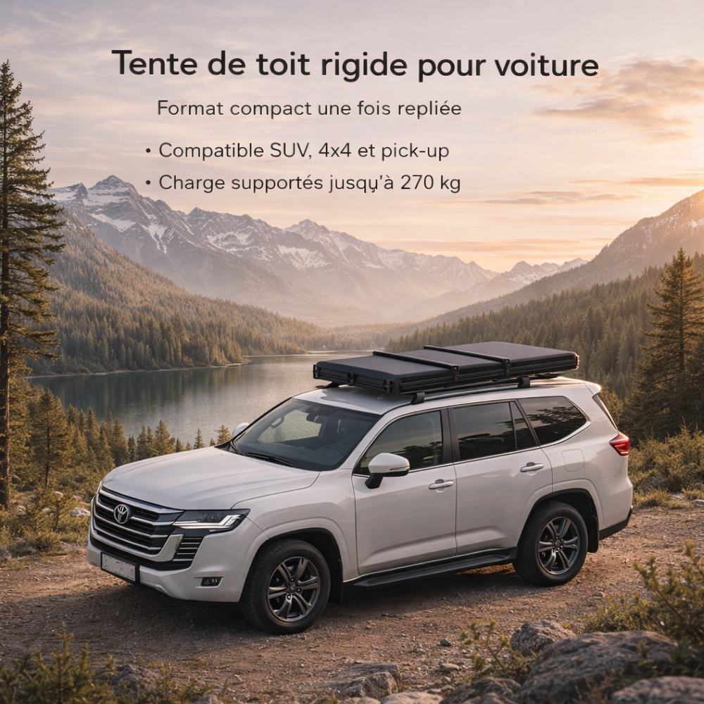 Tente de toit rigide 2 places – Coque aluminium, isolation thermique